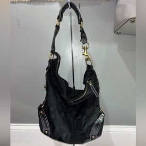 Coach Black and Gold Hobo Shoulder Bag with Slouchy Design